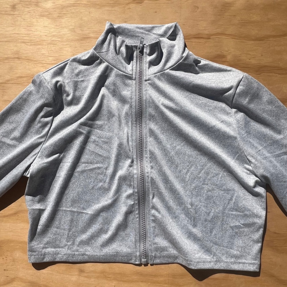 Blush Mark Gray Cropped Zip Up Mock Neck Activewear Jacket XL 1140069